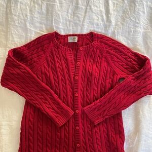 L.L. Bean Red Cable-Knit Button-Front Cardigan